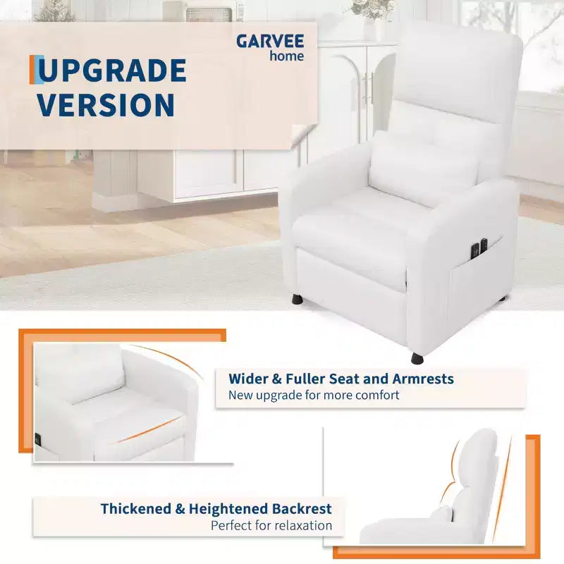 Power Recliner Chair - Heat and Massage, Adjustable Electric Recliner Ergonomic PU Leather Single Sofa, Tall Back, Padded Seat, Home Theater Seating