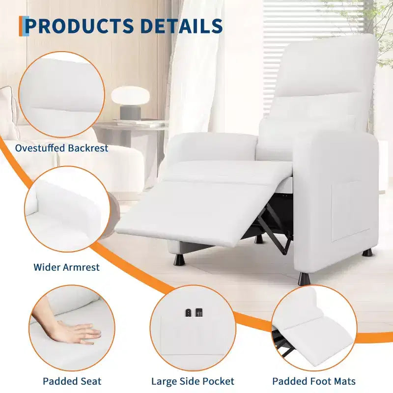 Power Recliner Chair - Heat and Massage, Adjustable Electric Recliner Ergonomic PU Leather Single Sofa, Tall Back, Padded Seat, Home Theater Seating