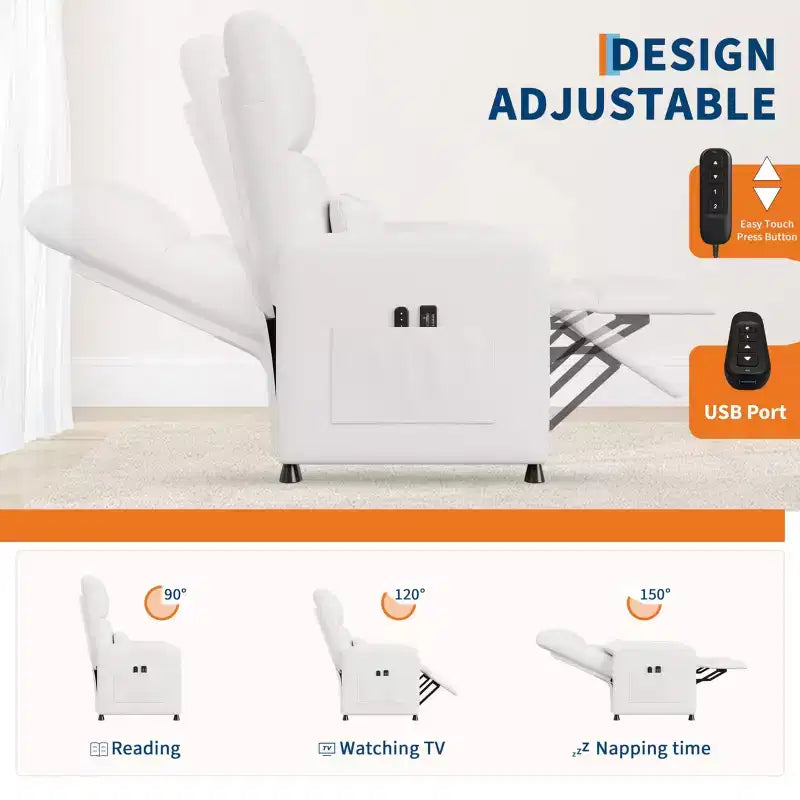 Power Recliner Chair - Heat and Massage, Adjustable Electric Recliner Ergonomic PU Leather Single Sofa, Tall Back, Padded Seat, Home Theater Seating