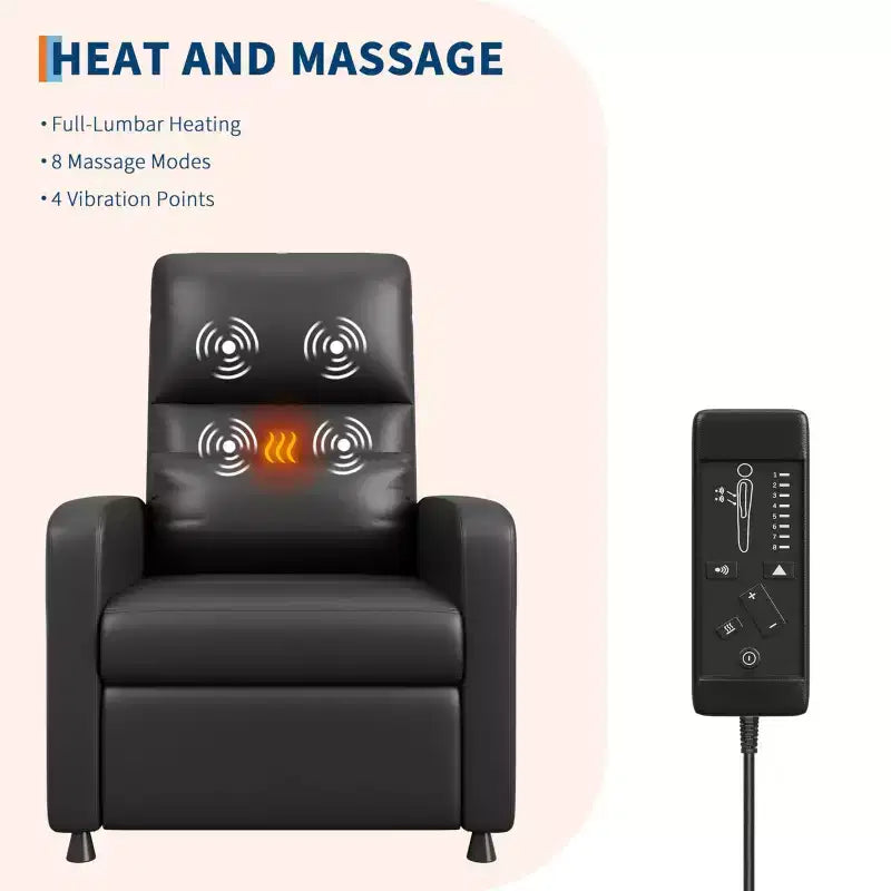 Power Recliner Chair - Heat and Massage, Adjustable Electric Recliner Ergonomic PU Leather Single Sofa, Tall Back, Padded Seat, Home Theater Seating
