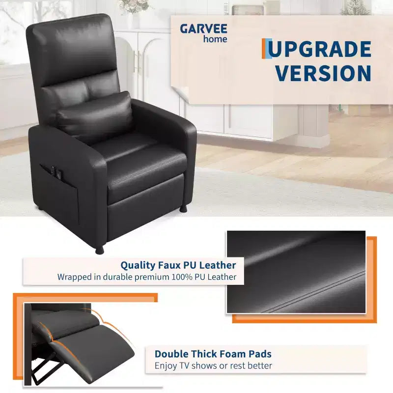Power Recliner Chair - Heat and Massage, Adjustable Electric Recliner Ergonomic PU Leather Single Sofa, Tall Back, Padded Seat, Home Theater Seating