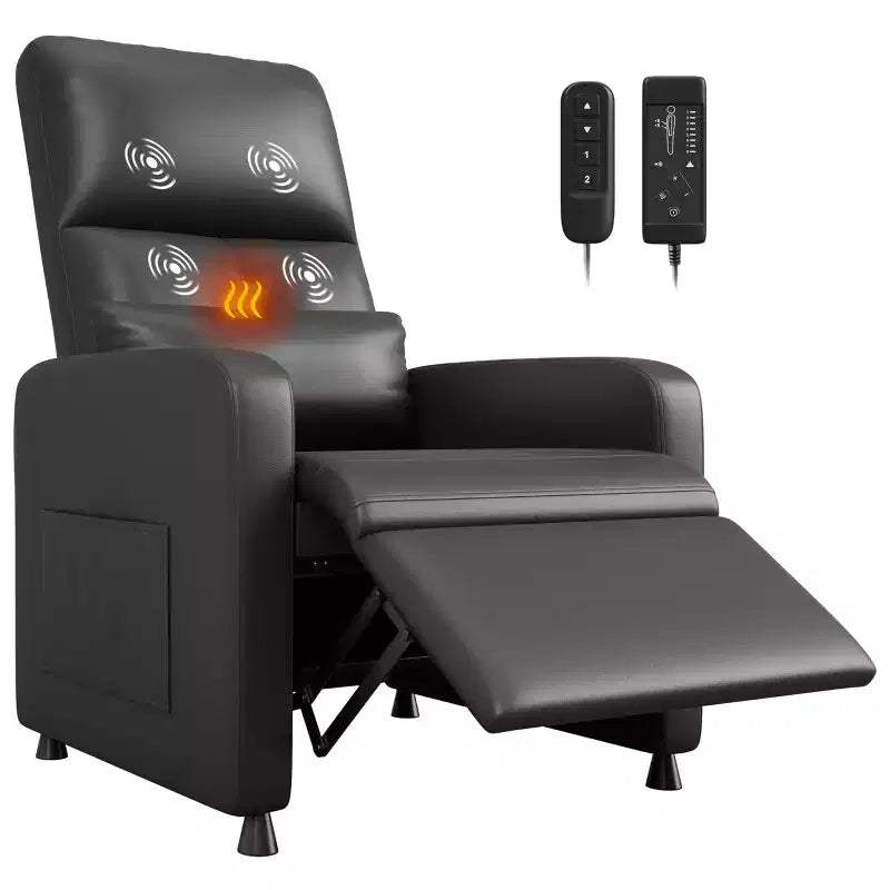 Power Recliner Chair - Heat and Massage, Adjustable Electric Recliner Ergonomic PU Leather Single Sofa, Tall Back, Padded Seat, Home Theater Seating