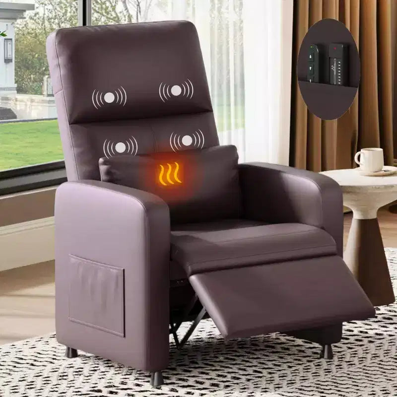 Power Recliner Chair - Heat and Massage, Adjustable Electric Recliner Ergonomic PU Leather Single Sofa, Tall Back, Padded Seat, Home Theater Seating