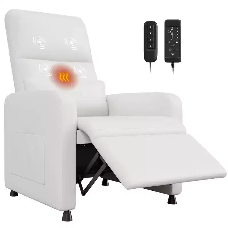 Power Recliner Chair - Heat and Massage, Adjustable Electric Recliner Ergonomic PU Leather Single Sofa, Tall Back, Padded Seat, Home Theater Seating