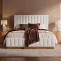 Christopher Knight Home Wendy Modern Linen Upholstered Platform Bed Frame with Vertically Stitched Thick Headboard
