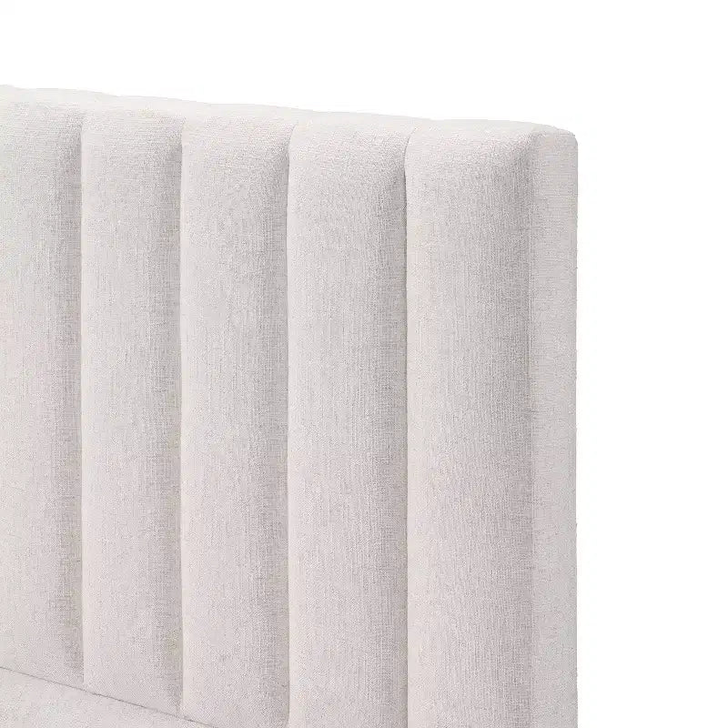 Modern Linen Upholstered Platform Bed Frame with Vertically Stitched Thick Headboard