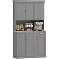 71 Buffet with Hutch, Modern Farmhouse Kitchen Pantry Storage Cabinet with Microwave Oven Countertop, Drawer, and Cupboard