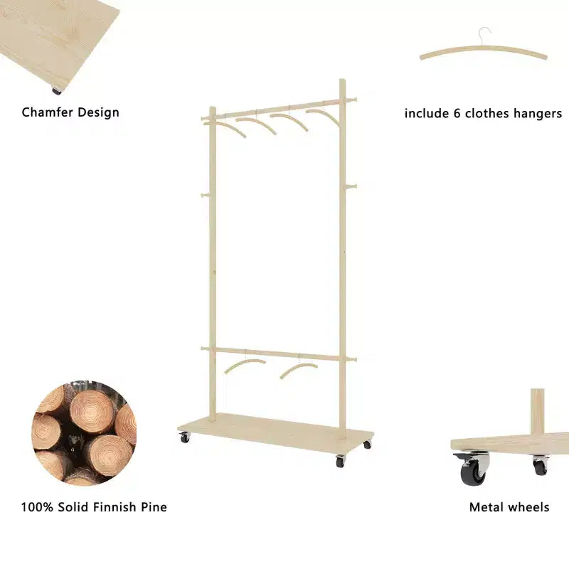 Kleiderdiener aus Holz für Damen und Herren, Kleiderständer mit Schublade, Kleiderbügel, Ablage, Krawattenstange und Schuhablage, Anzugständer für Schlafzimmer, Büro oder Eingangsbereich
