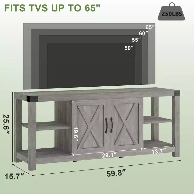 Farmhouse Wood TV Cabinet for TVs up to 65", Adjustable Shelves & 2 Cabinets