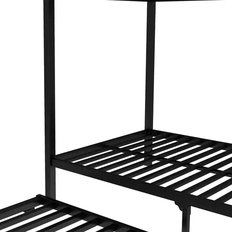 Twin XL Over Twin XL Metal Bunk Bed with Trundle, Guardrails & Noise-Free, Black