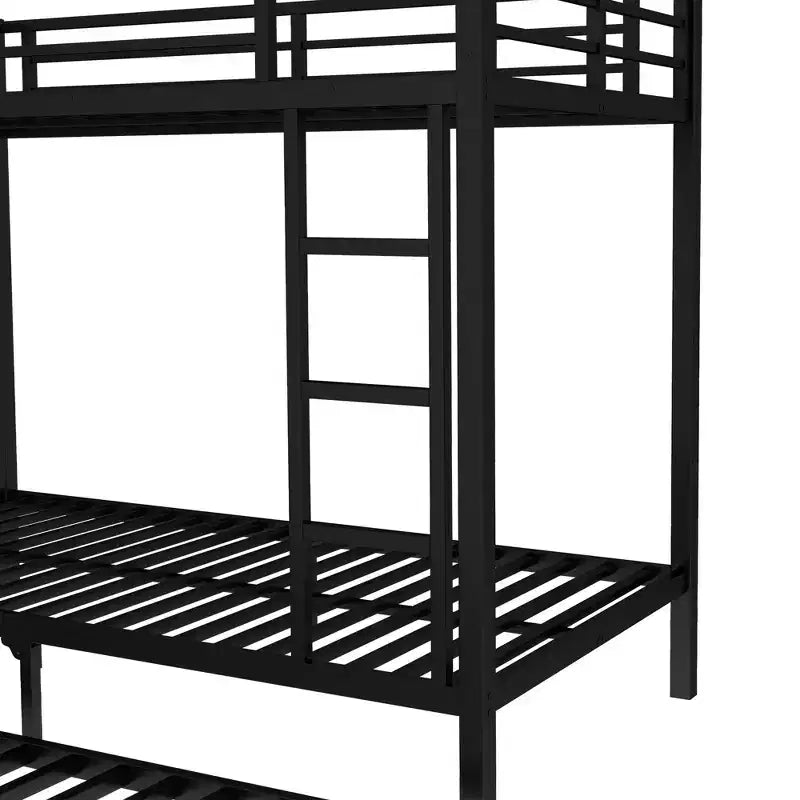 Twin XL Over Twin XL Metal Bunk Bed with Trundle, Guardrails & Noise-Free, Black