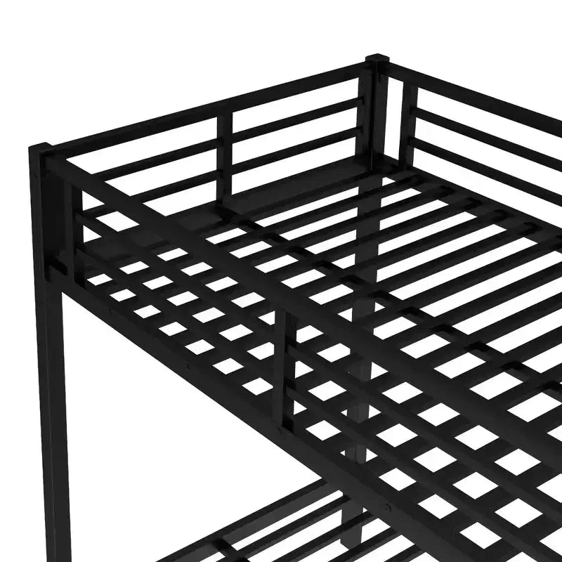 Twin XL Over Twin XL Metal Bunk Bed with Trundle, Guardrails & Noise-Free, Black