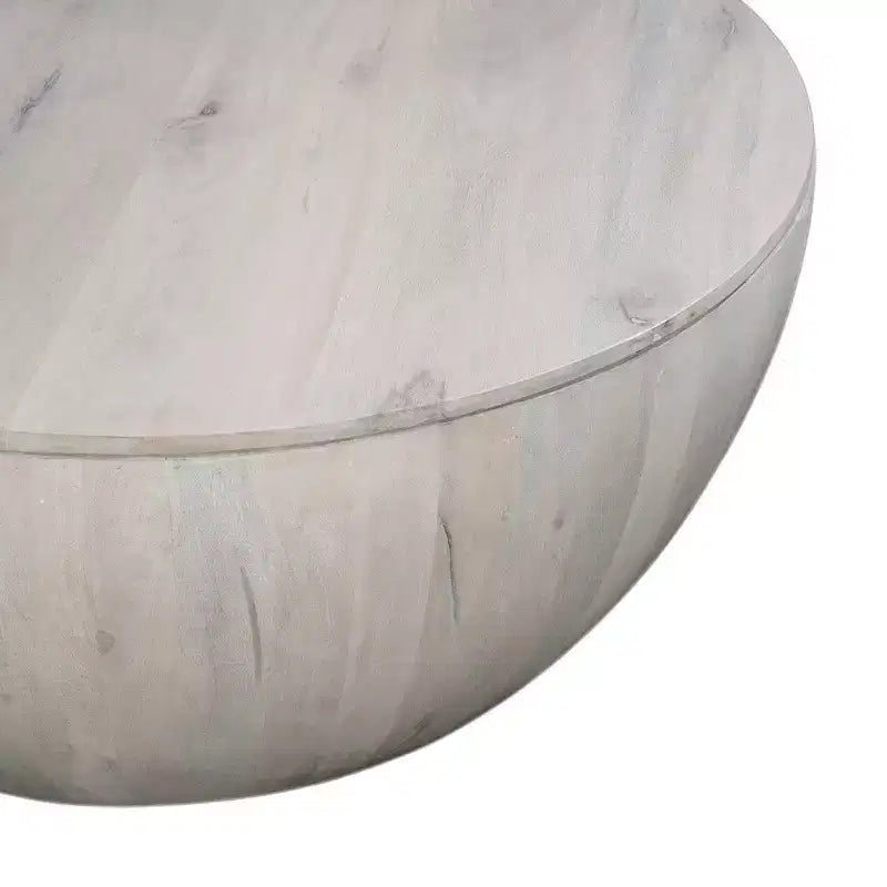 37" Round Drum Coffee Table with Storage, Handcrafted Washed White Mango Wood