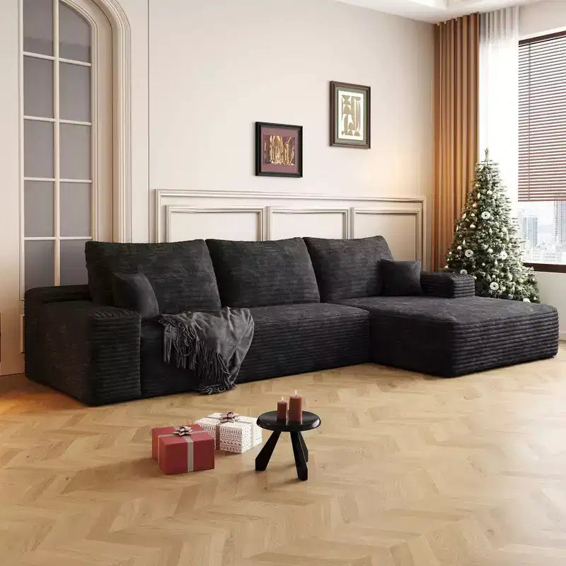 107" Cloud L-Shape Sofa, Corduroy Deep Seat, No Assembly Required, Living Room