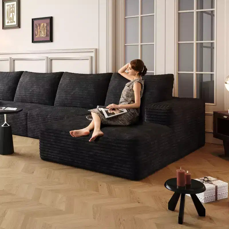107" Cloud L-Shape Sofa, Corduroy Deep Seat, No Assembly Required, Living Room