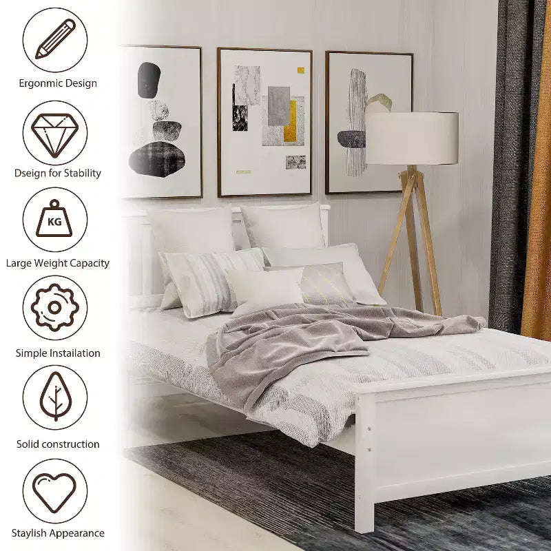 Twin Size Wood Platform Bed with Headboard, Footboard and Wood Slat Support, Walnut