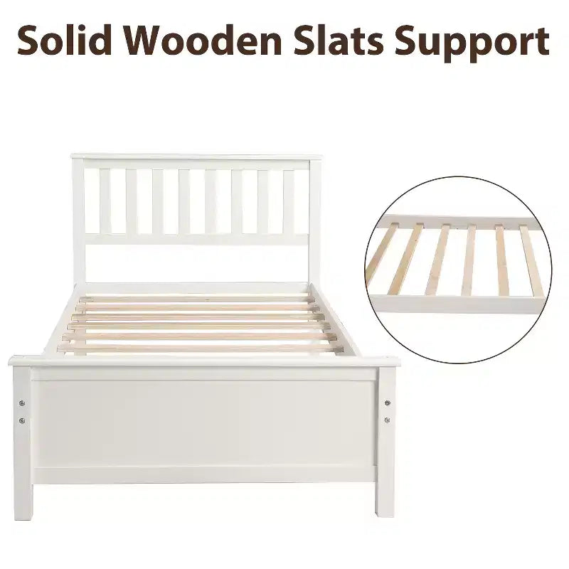 Twin Size Wood Platform Bed with Headboard, Footboard and Wood Slat Support, Walnut