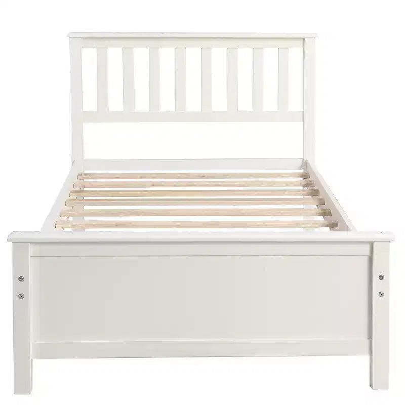 Twin Size Wood Platform Bed with Headboard, Footboard and Wood Slat Support, Walnut
