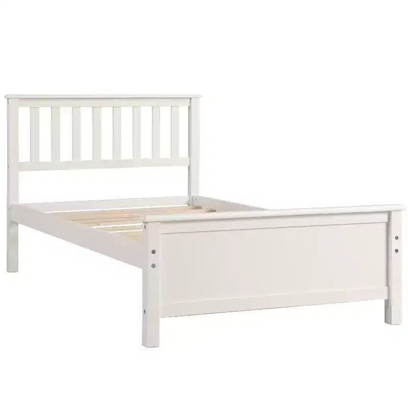 Twin Size Wood Platform Bed with Headboard, Footboard and Wood Slat Support, Walnut