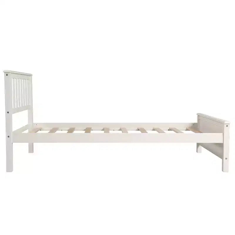 Twin Size Wood Platform Bed with Headboard, Footboard and Wood Slat Support, Walnut