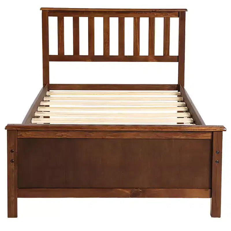 Twin Size Wood Platform Bed with Headboard, Footboard and Wood Slat Support, Walnut
