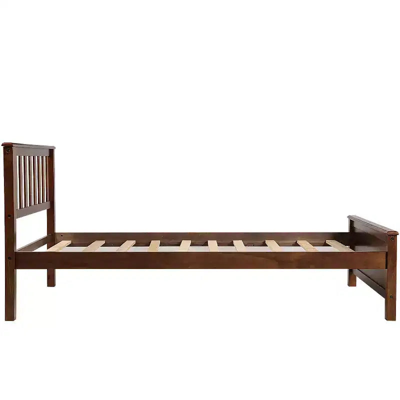 Twin Size Wood Platform Bed with Headboard, Footboard and Wood Slat Support, Walnut