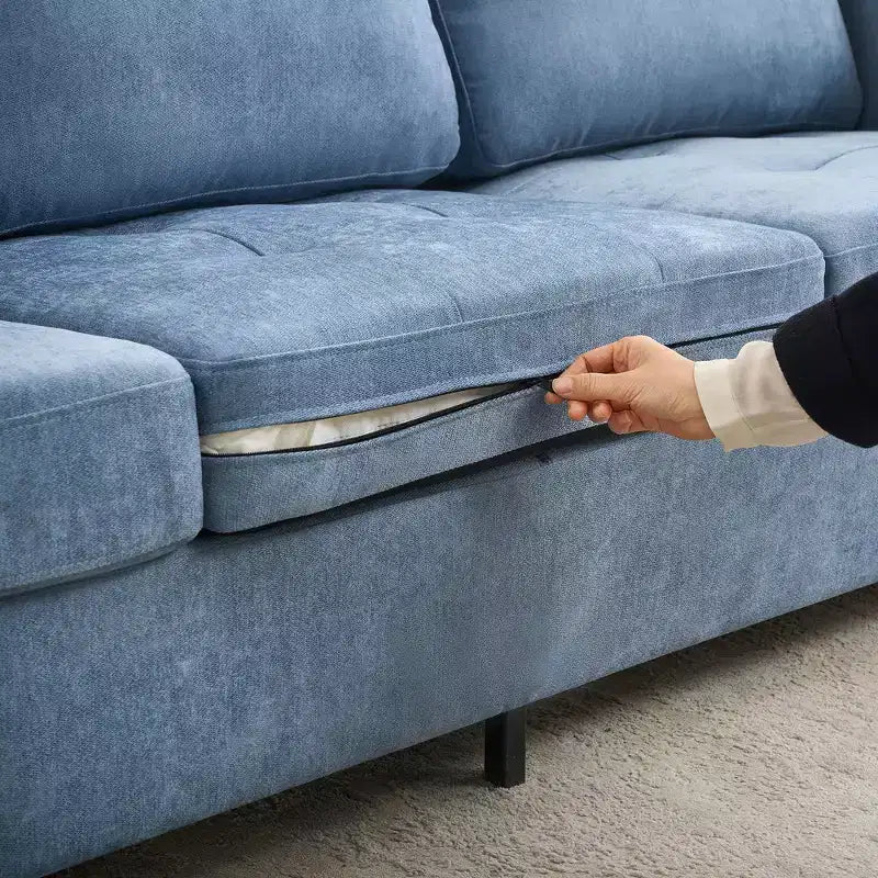89" Modern Comfy Sofa with Removable Headrests & Side Pockets, Chenille Fabric