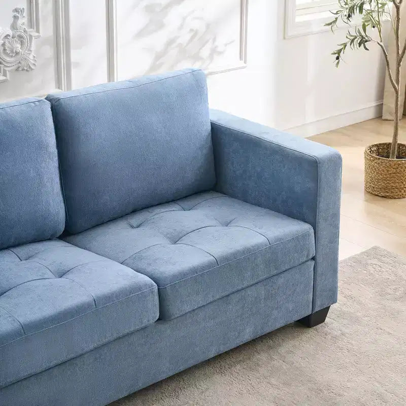 89" Modern Comfy Sofa with Removable Headrests & Side Pockets, Chenille Fabric