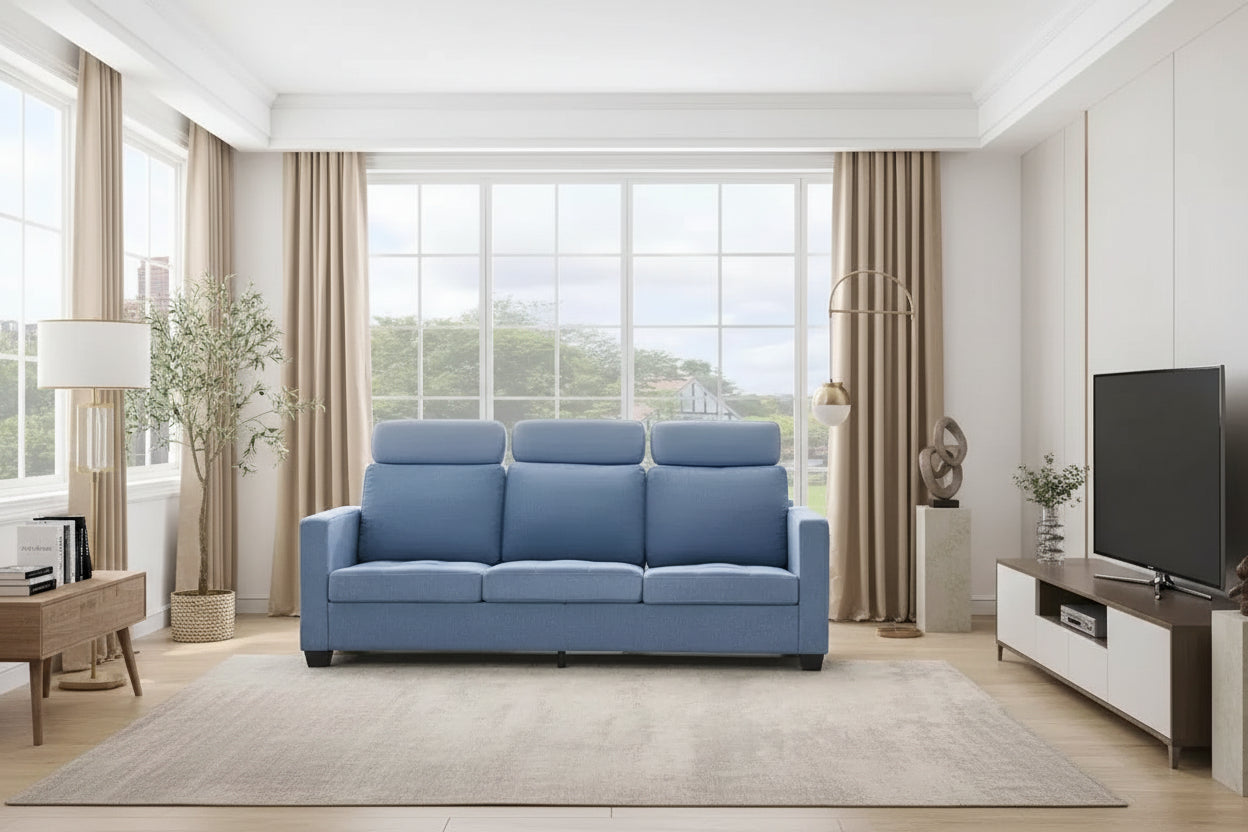 89" Modern Comfy Sofa with Removable Headrests & Side Pockets, Chenille Fabric