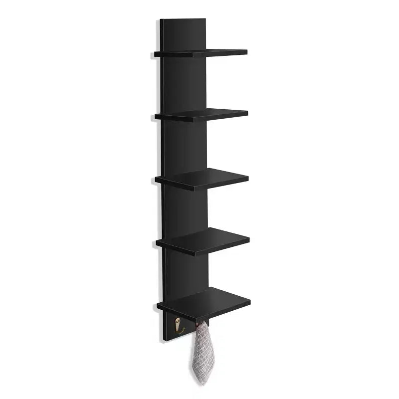 5-Tier Wall Mounted Floating Shelf Unit with Hooks, Home Decor Storage Organizer