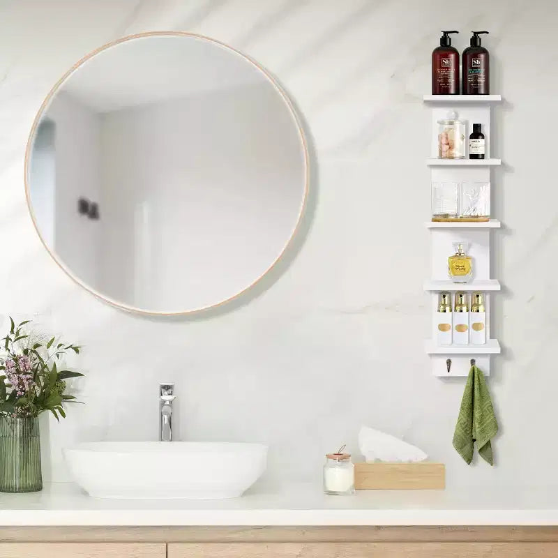 5-Tier Wall Mounted Floating Shelf Unit with Hooks, Home Decor Storage Organizer