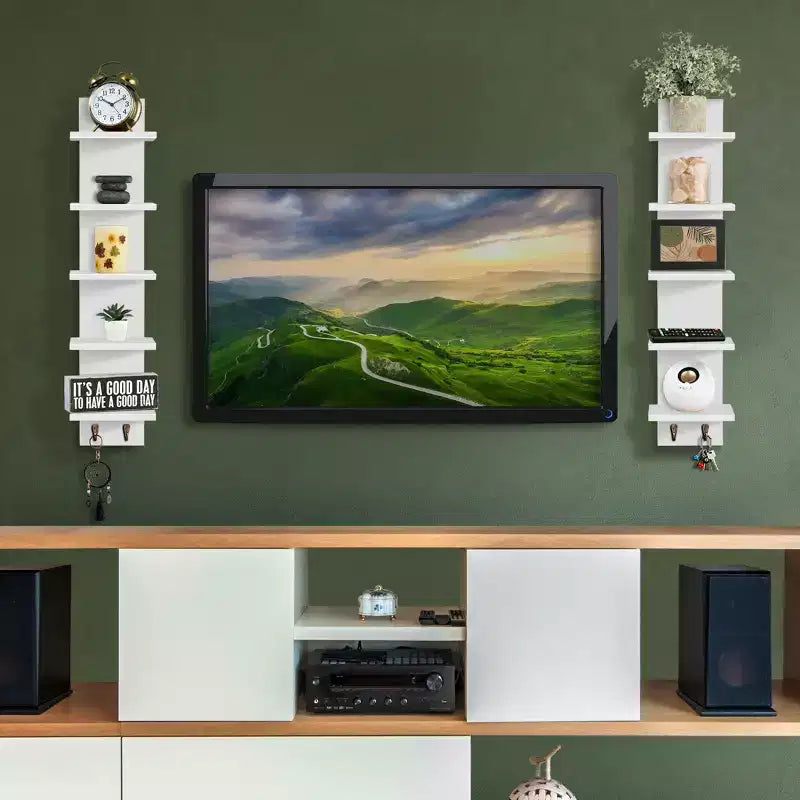 5-Tier Wall Mounted Floating Shelf Unit with Hooks, Home Decor Storage Organizer