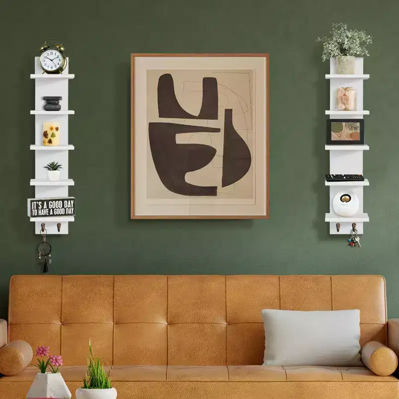 5-Tier Wall Mounted Floating Shelf Unit with Hooks, Home Decor Storage Organizer