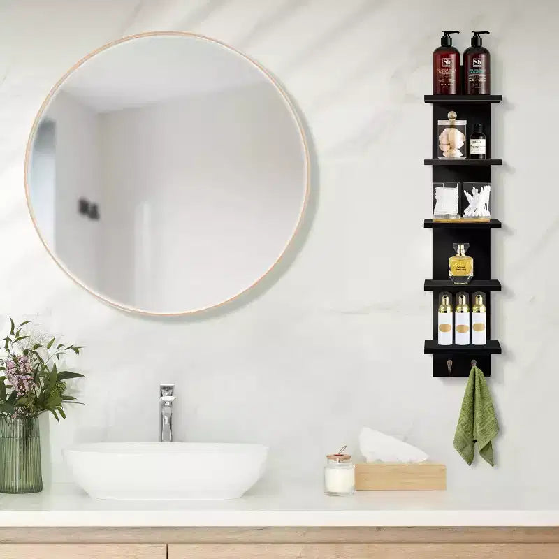 5-Tier Wall Mounted Floating Shelf Unit with Hooks, Home Decor Storage Organizer