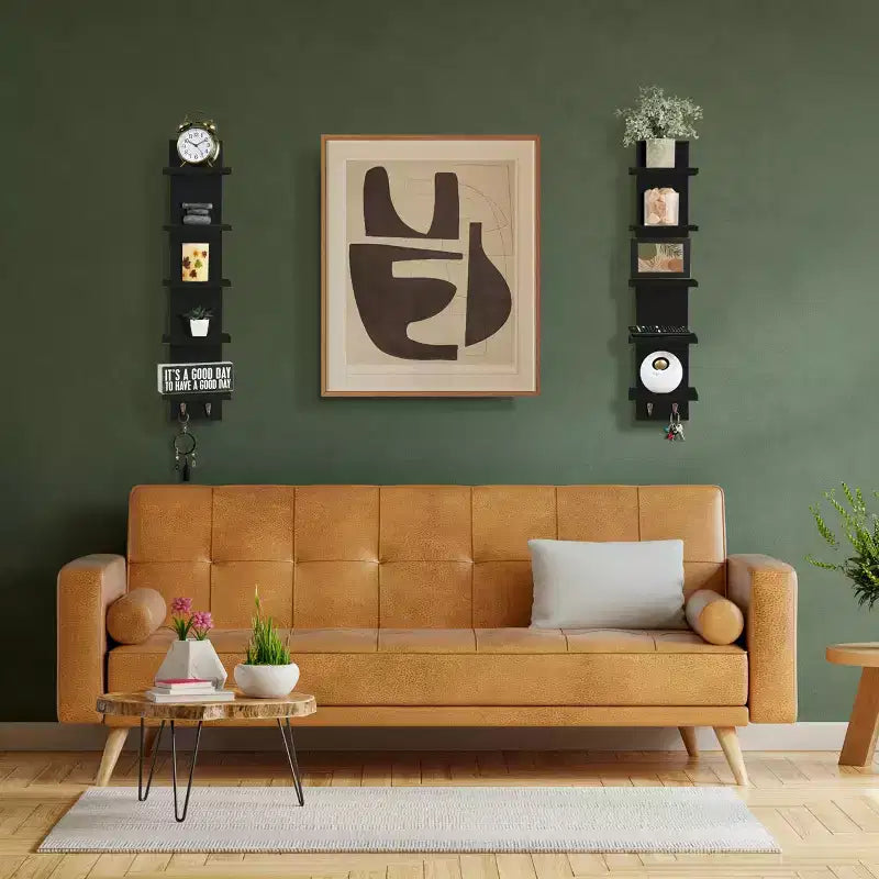 5-Tier Wall Mounted Floating Shelf Unit with Hooks, Home Decor Storage Organizer