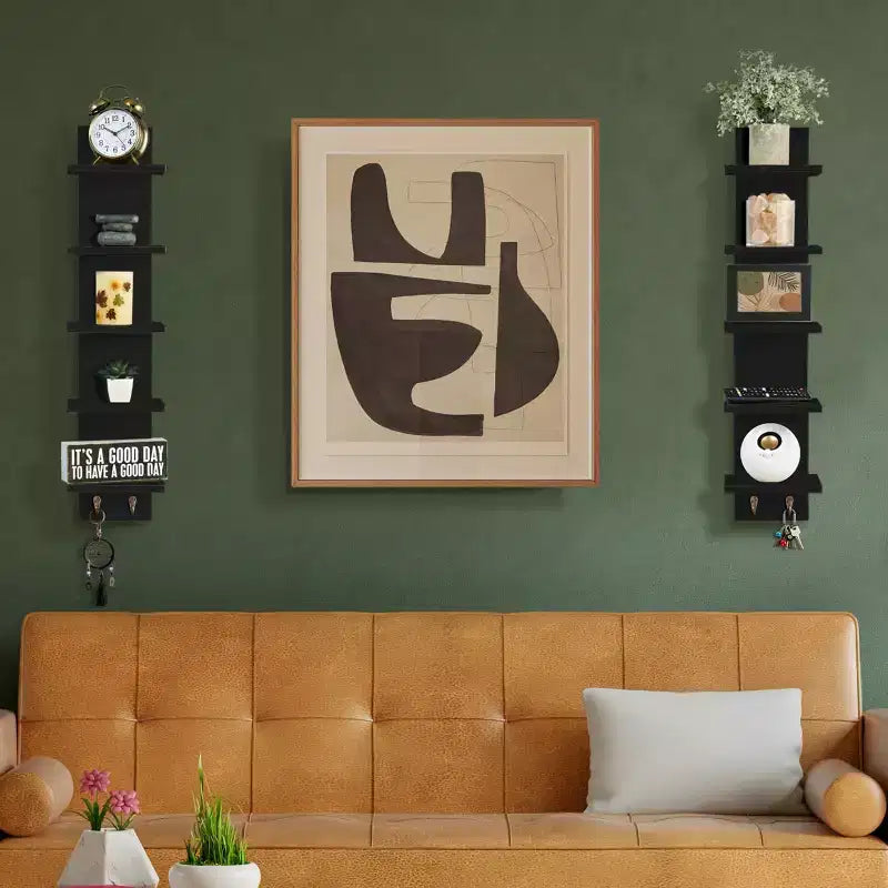 5-Tier Wall Mounted Floating Shelf Unit with Hooks, Home Decor Storage Organizer