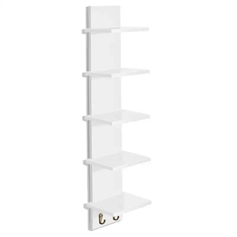 5-Tier Wall Mounted Floating Shelf Unit with Hooks, Home Decor Storage Organizer