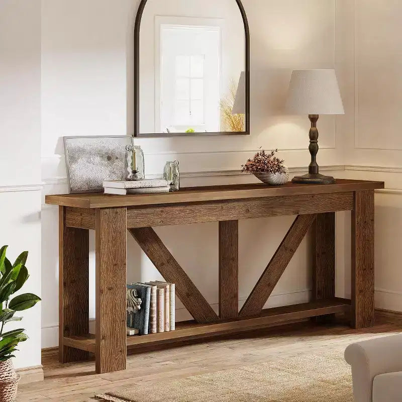 70.9" Extra Long 2-Tier Solid Wood Console Table, Entryway Sofa Table