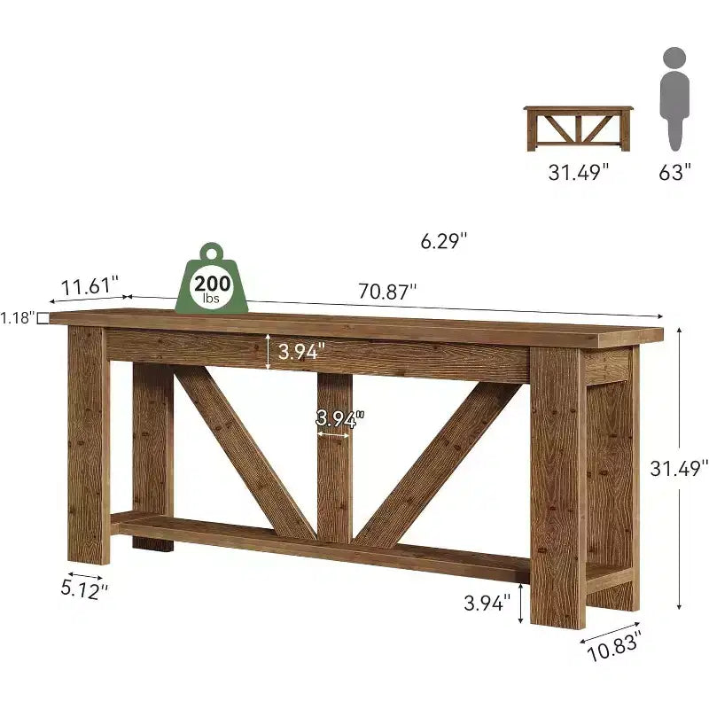 70.9" Extra Long 2-Tier Solid Wood Console Table, Entryway Sofa Table