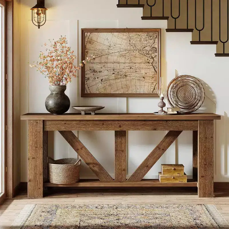 70.9" Extra Long 2-Tier Solid Wood Console Table, Entryway Sofa Table
