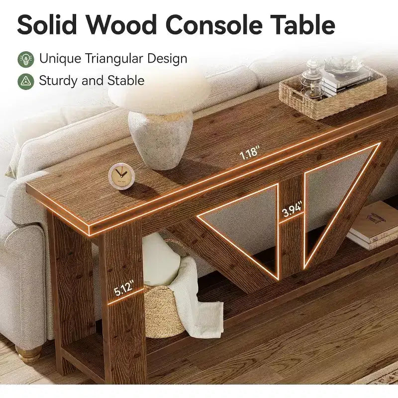 70.9" Extra Long 2-Tier Solid Wood Console Table, Entryway Sofa Table