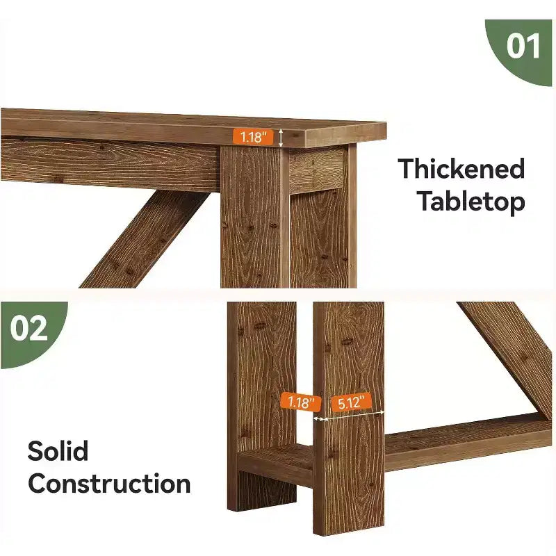 70.9" Extra Long 2-Tier Solid Wood Console Table, Entryway Sofa Table