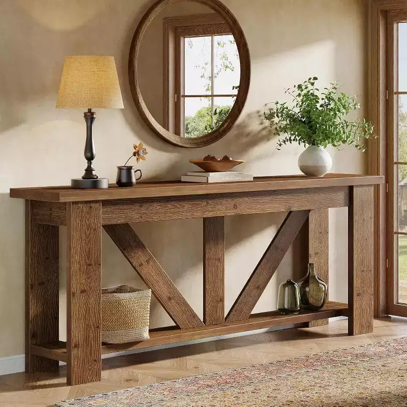 70.9" Extra Long 2-Tier Solid Wood Console Table, Entryway Sofa Table