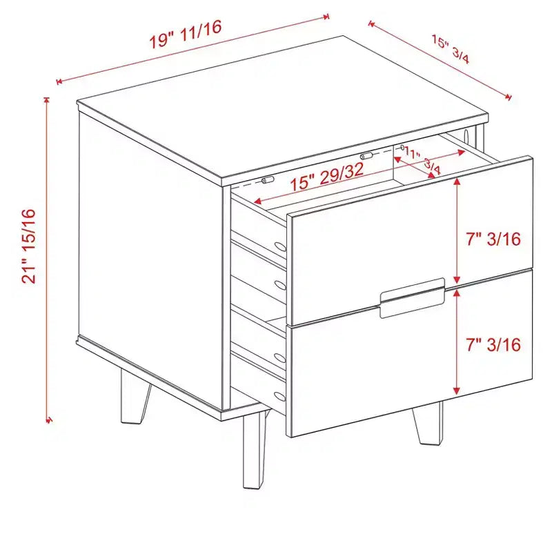 Mid-Century Modern 2-Drawer Solid Wood Nightstand with Cutout Handles, Walnut