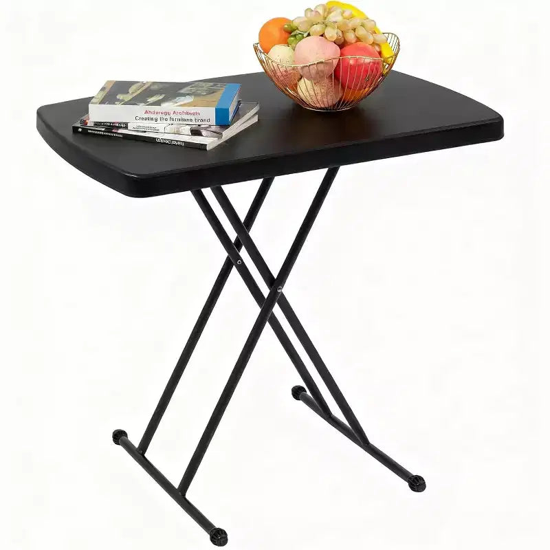 VINGLI Small Folding Table Portable, 30 Adjustable Height Personal Laptop TV Tray, Camping Table, HDPE Plastic Top with Steel Frame,Black
