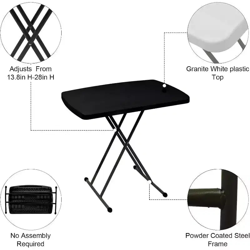 Portable Folding Laptop TV Tray Table, 30" Adjustable Height, HDPE Top, Black