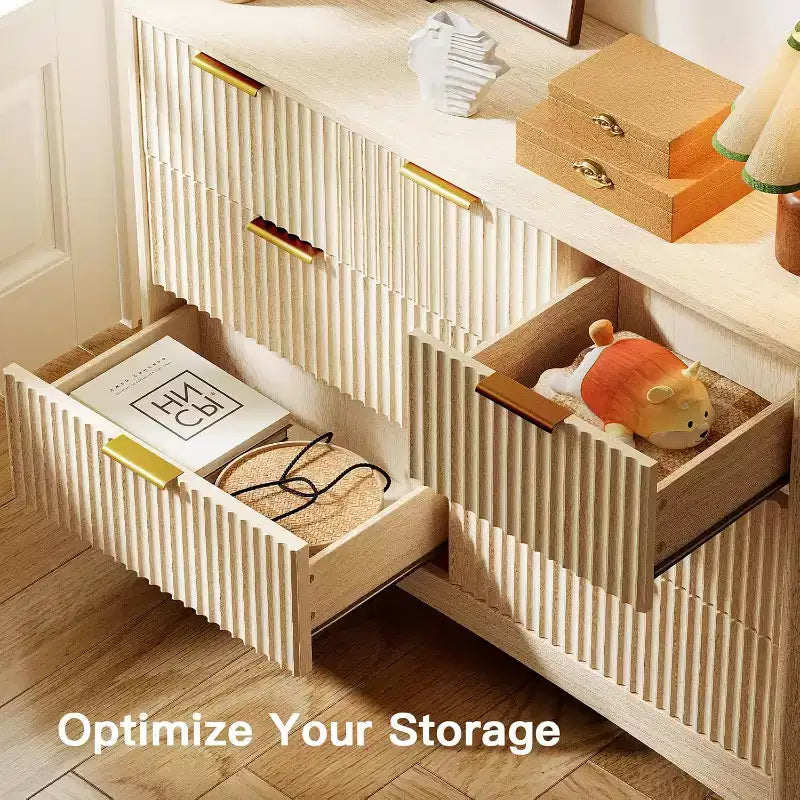 7 Drawers Dresser, Modern Wood Chest of Drawers, Dressers with Round Edge Design, Dresser TV Stand, Wood Drawer Organizer for Bedroom, Living Room
