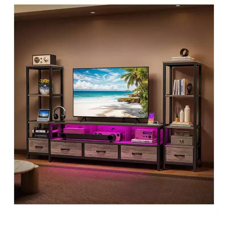 LED TV Stands for 65 inch TV ,Entertainment Center with 4-Tier Bookshelves & Power Outlets, TV Console Cabinet for Living Room