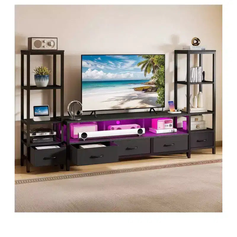 LED TV Stands for 65 inch TV ,Entertainment Center with 4-Tier Bookshelves & Power Outlets, TV Console Cabinet for Living Room
