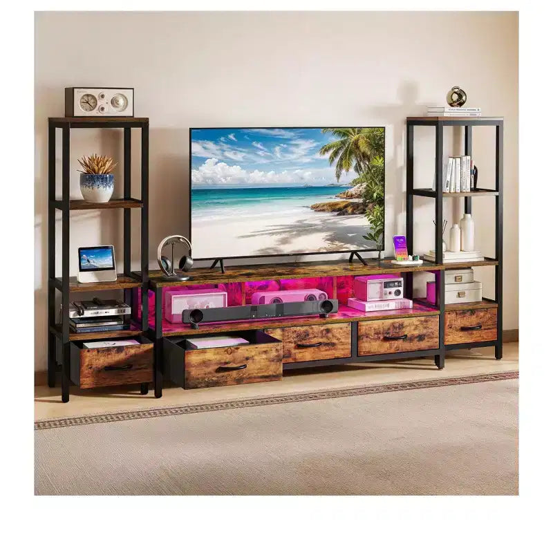 LED TV Stands for 65 inch TV ,Entertainment Center with 4-Tier Bookshelves & Power Outlets, TV Console Cabinet for Living Room